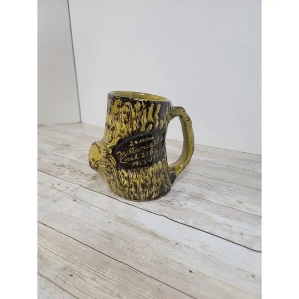 Handmade Tree Stump‎ Shaped Pottery Coffee Tea Mug Signed Millrights Unique
